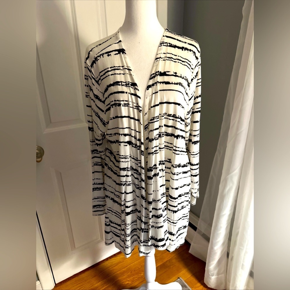 Women’s HABITAT Black-White Striped Jerseyy Cardigan -SZ XL. NWT